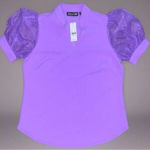 NWT- 7th Ave New York & Co Purple Blouse With Organza Sleeves Size XS